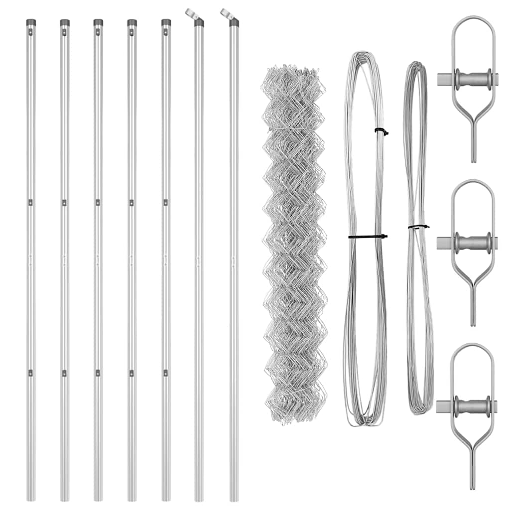 Kettengliedzaun mit Pfosten Silber 1 x 10 m Stahl